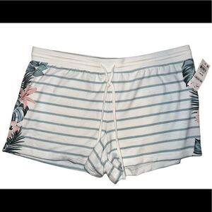 Jenni White & Green Leaf Stripe Sleep Lounge Pajama Shorts Women's Large NWT
